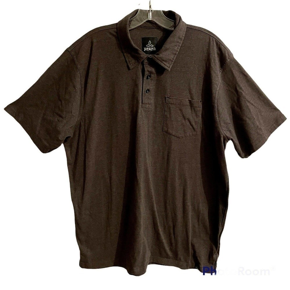 PrAna Shirt Size XL Grey Marco Polo Short Sleeve Pocket Cotton Blend Bas…